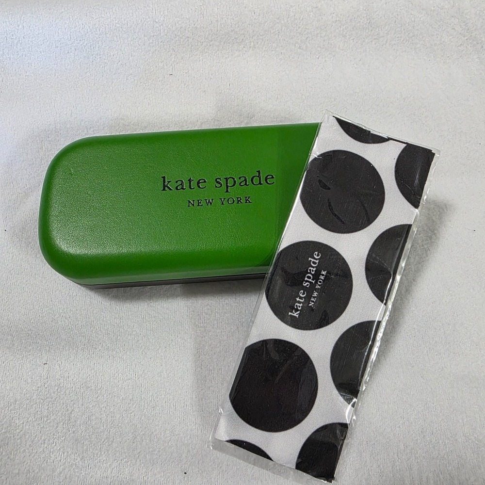 Kate Spade Sunglasses Hard Case Green Black‎ Clam Shell With Microfiber Cloth 7"